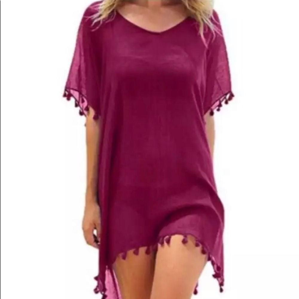 New! Wine Tassel Swimsuit Cover-Up - Picture 1 of 2